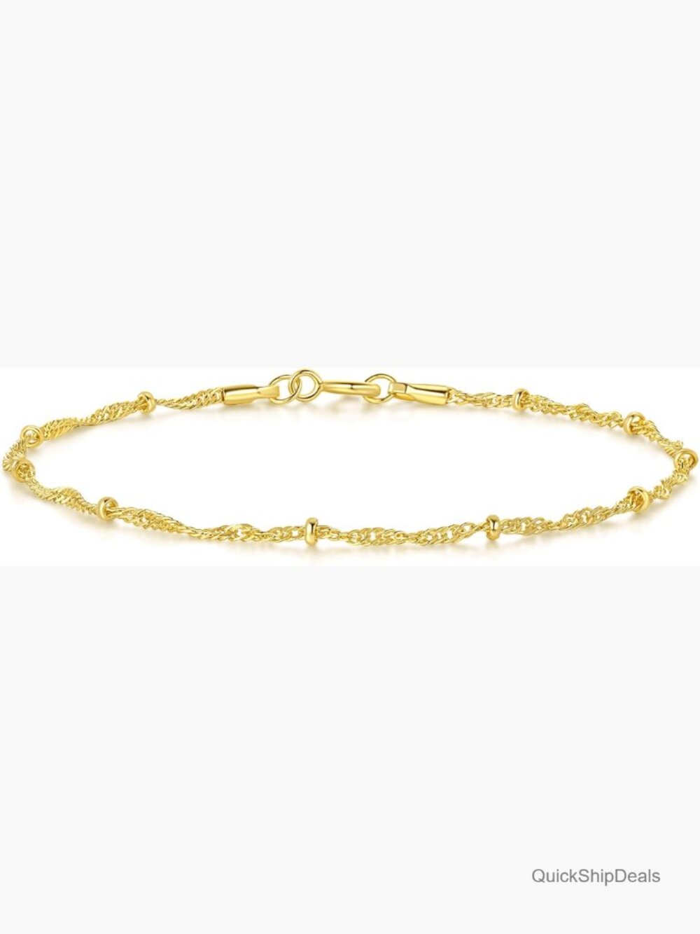 14K Gold Plated Twisted Bead Chain Bracelet with Round Clasp
